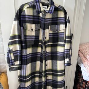 ZARA Plaid Shacket in Cream, Black, Purple & Olive